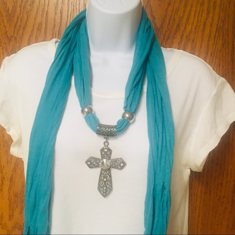 Western cross bling with turquoise scarf